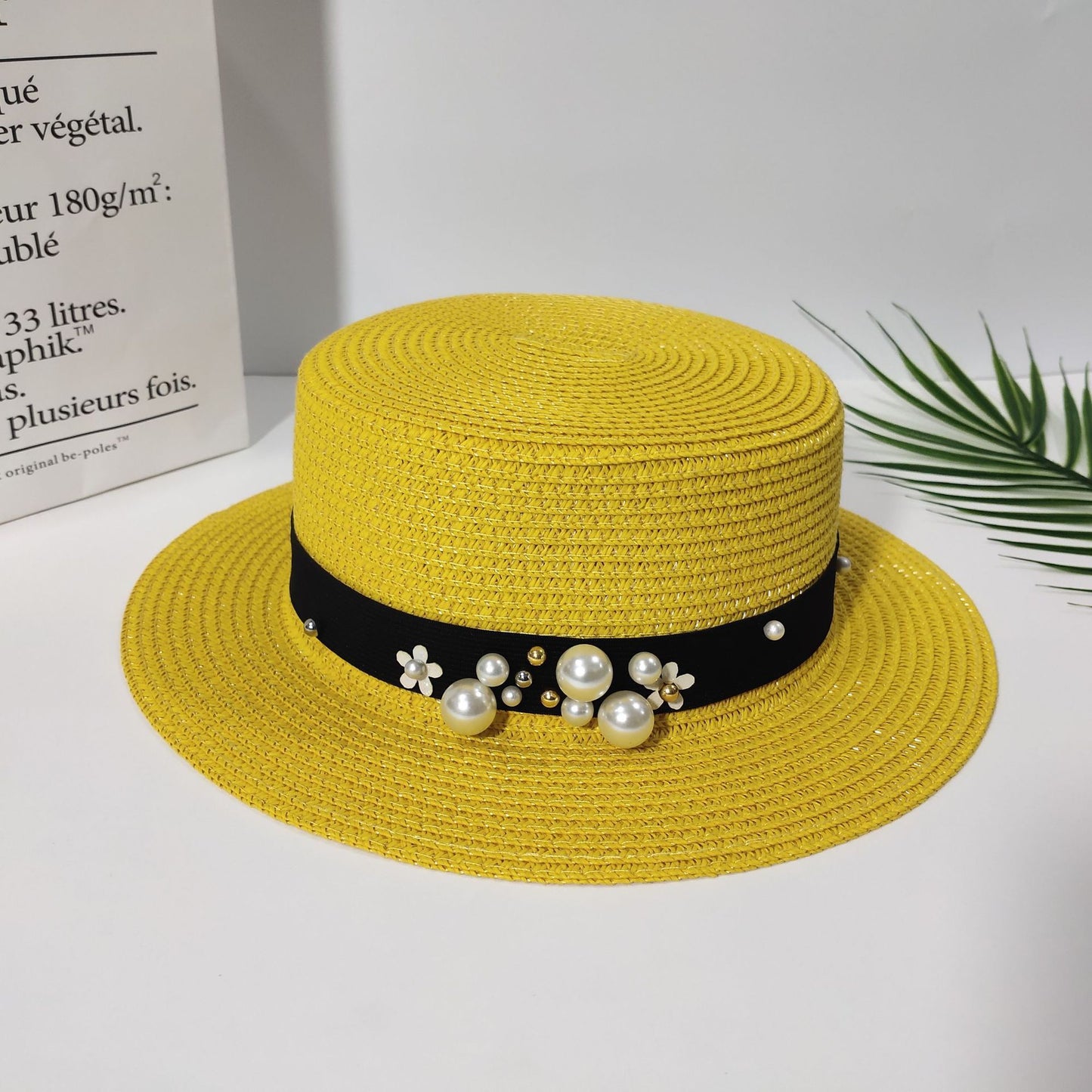Pearl Bow Hand-Made Women Straw Hat