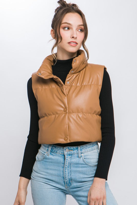 Vegan Leather Snap Puffer West