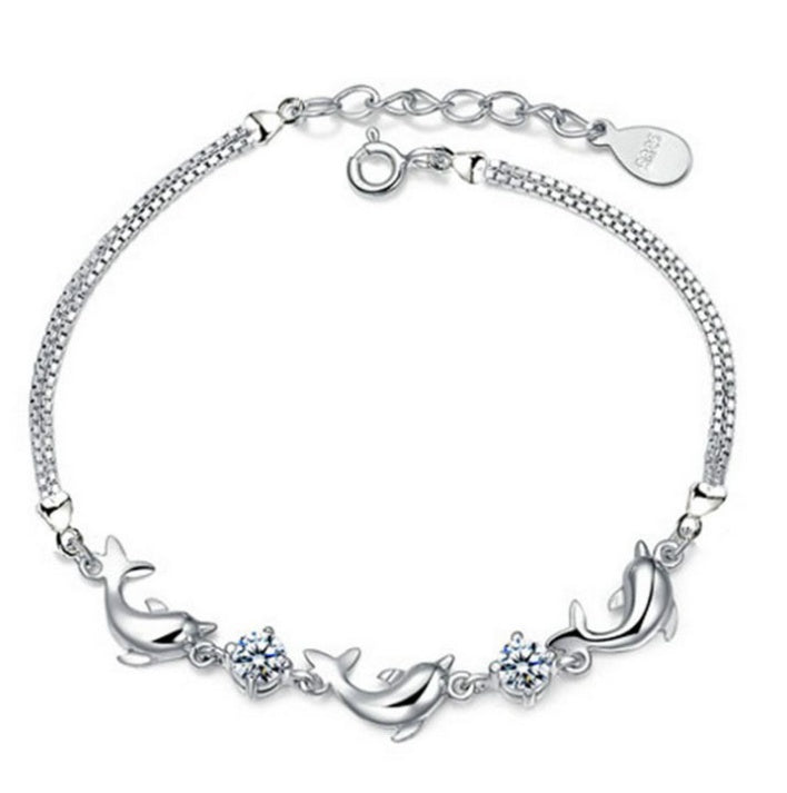 Women Silver Crystal Dolphin Bracelets