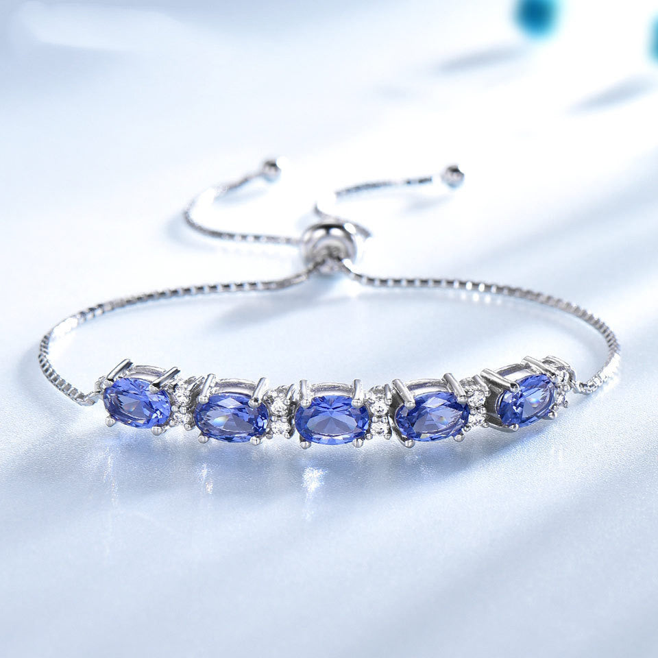 Gemstone Blue Topaz Adjustable Chain Bracelet
