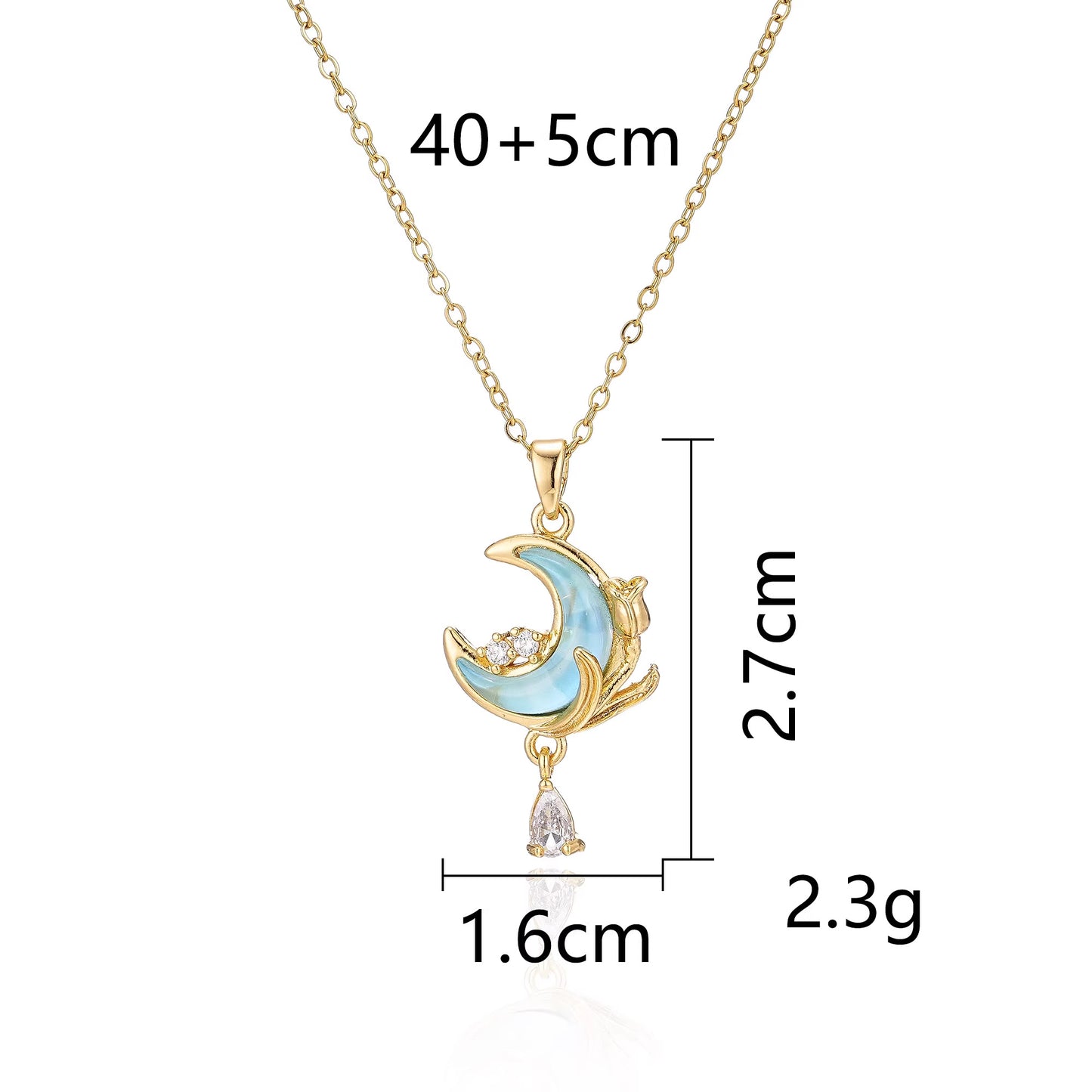 Celestial Glow – Light Blue Moon Pendant Necklace