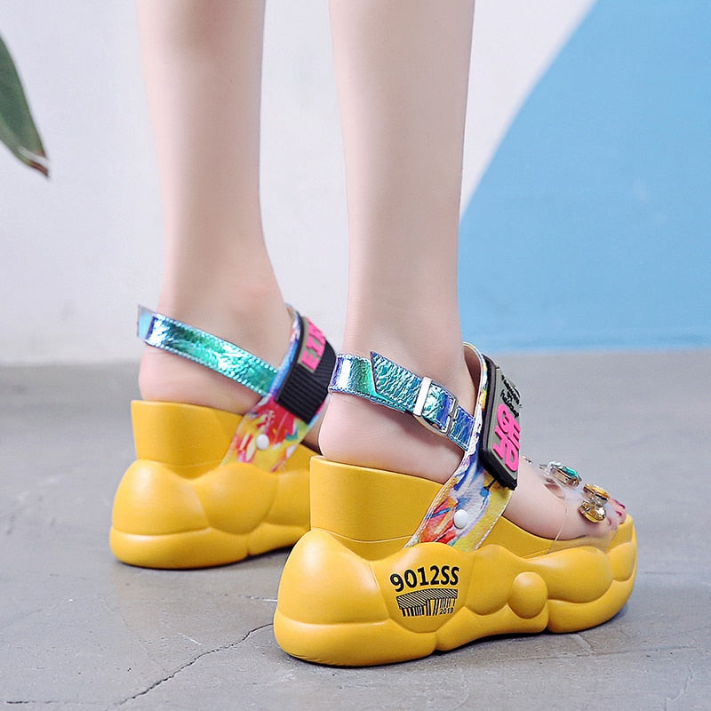 Vibrant Crystal Chunky Platform Sandals