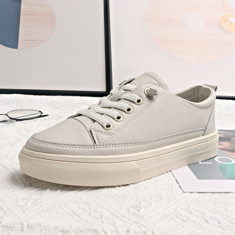 Women's Genuine Leather Flat Lace-Up Sneakers