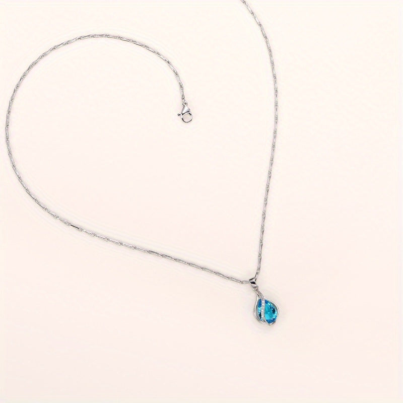 Ocean Teardrop – Blue Zircon Pendant Necklace