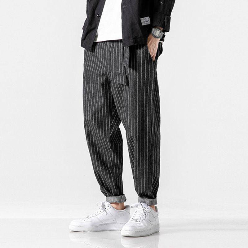 Sinicism Men's 2019 Streetwear Loose Denim Pants Men Autumn Winter Striped Oversize Harem Pants Male Fashion Pockets Jeans - Eccentric You