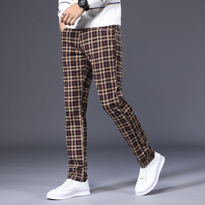 Men's Plaid Pattern Stretch Slim Fit Trousers - Eccentric You