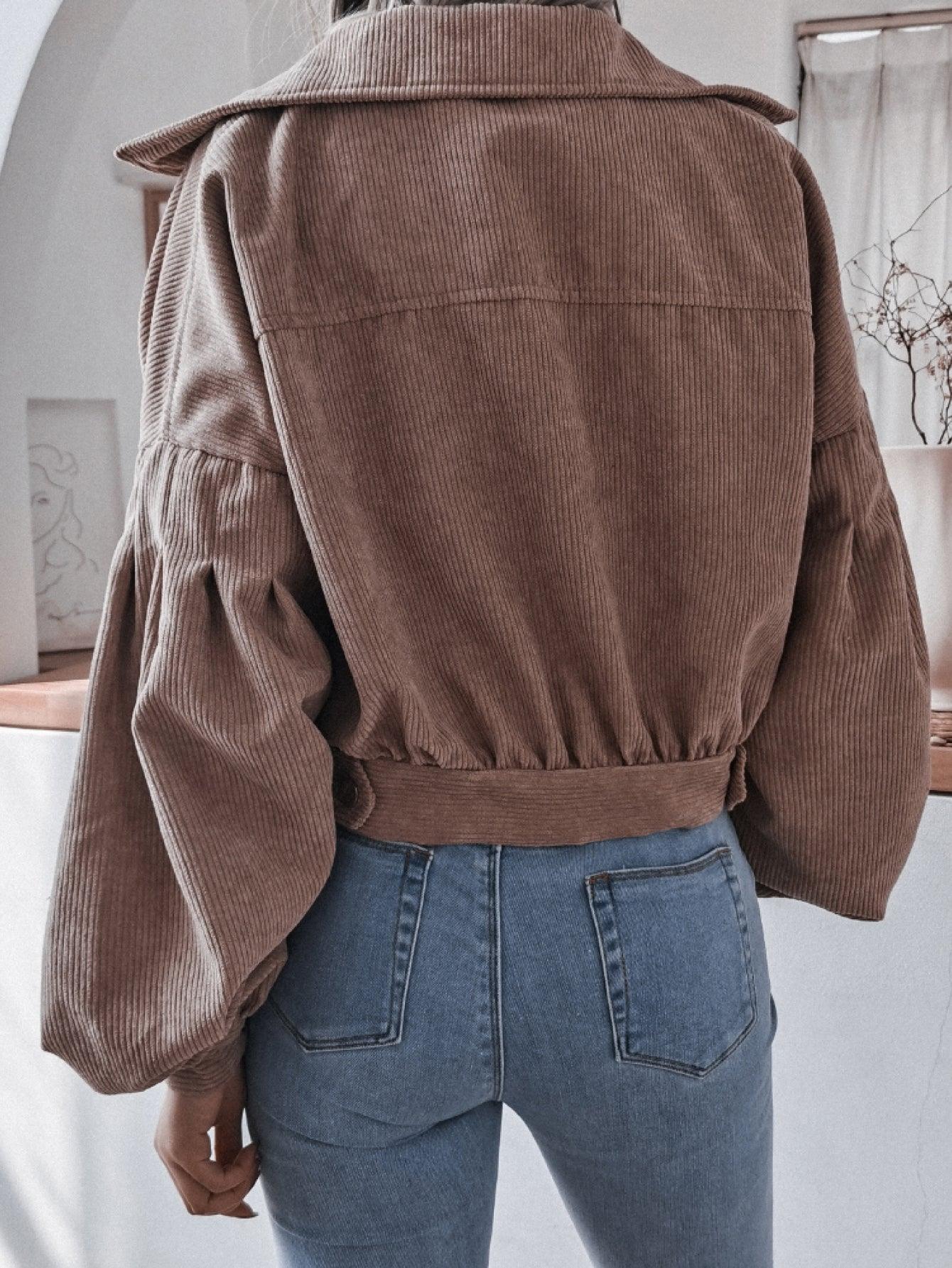Lantern Sleeve Cropped Corduroy Jacket - Eccentric You