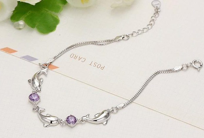 Women Silver Crystal Dolphin Bracelets