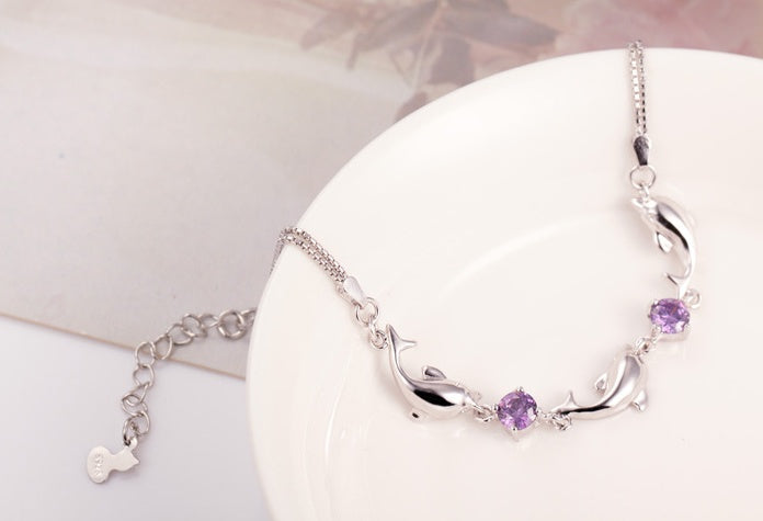 Women Silver Crystal Dolphin Bracelets
