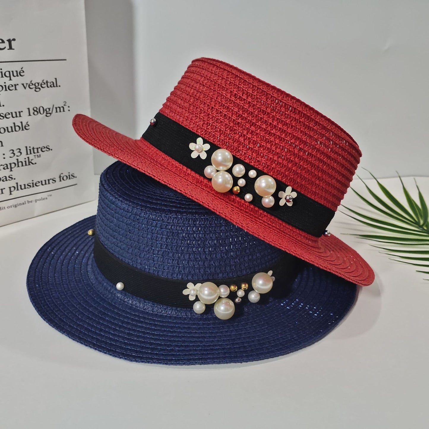 Pearl Bow Hand-Made Women Straw Hat