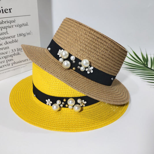 Pearl Bow Hand-Made Women Straw Hat