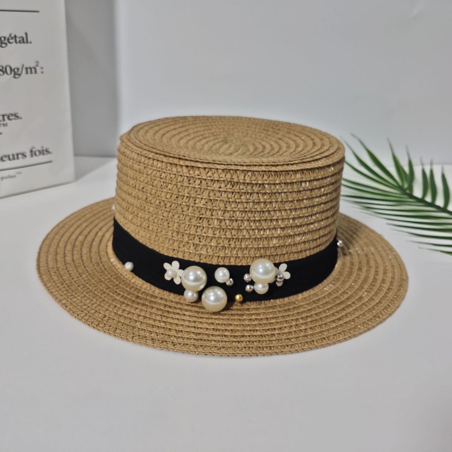 Pearl Bow Hand-Made Women Straw Hat