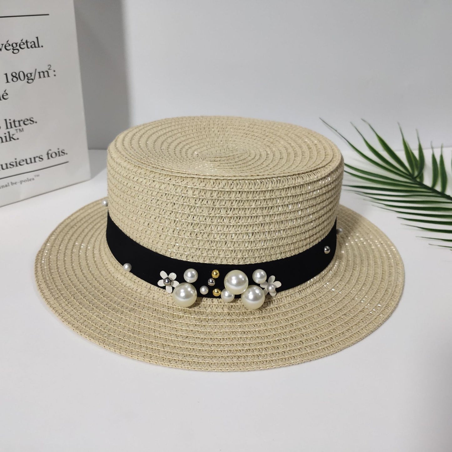 Pearl Bow Hand-Made Women Straw Hat