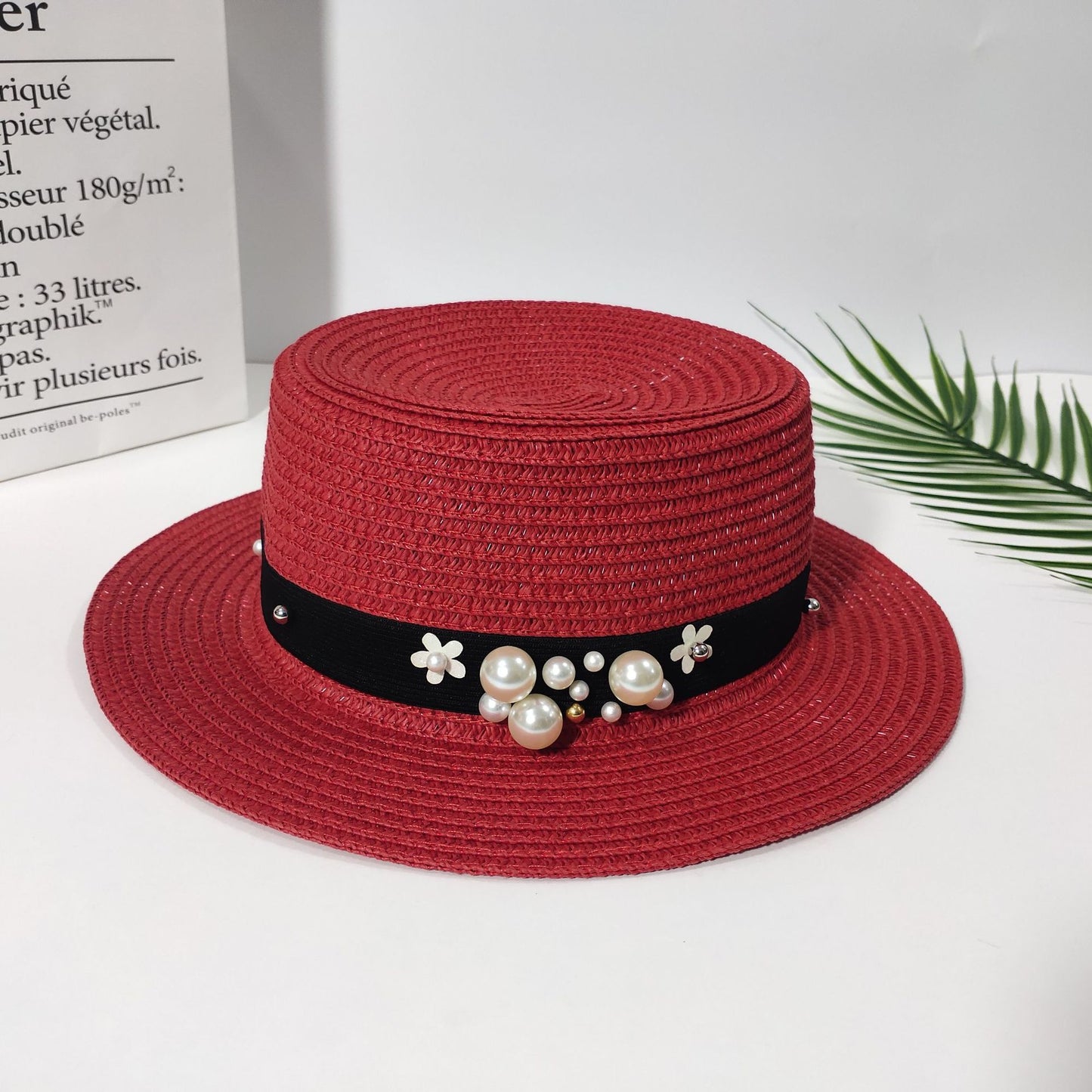 Pearl Bow Hand-Made Women Straw Hat