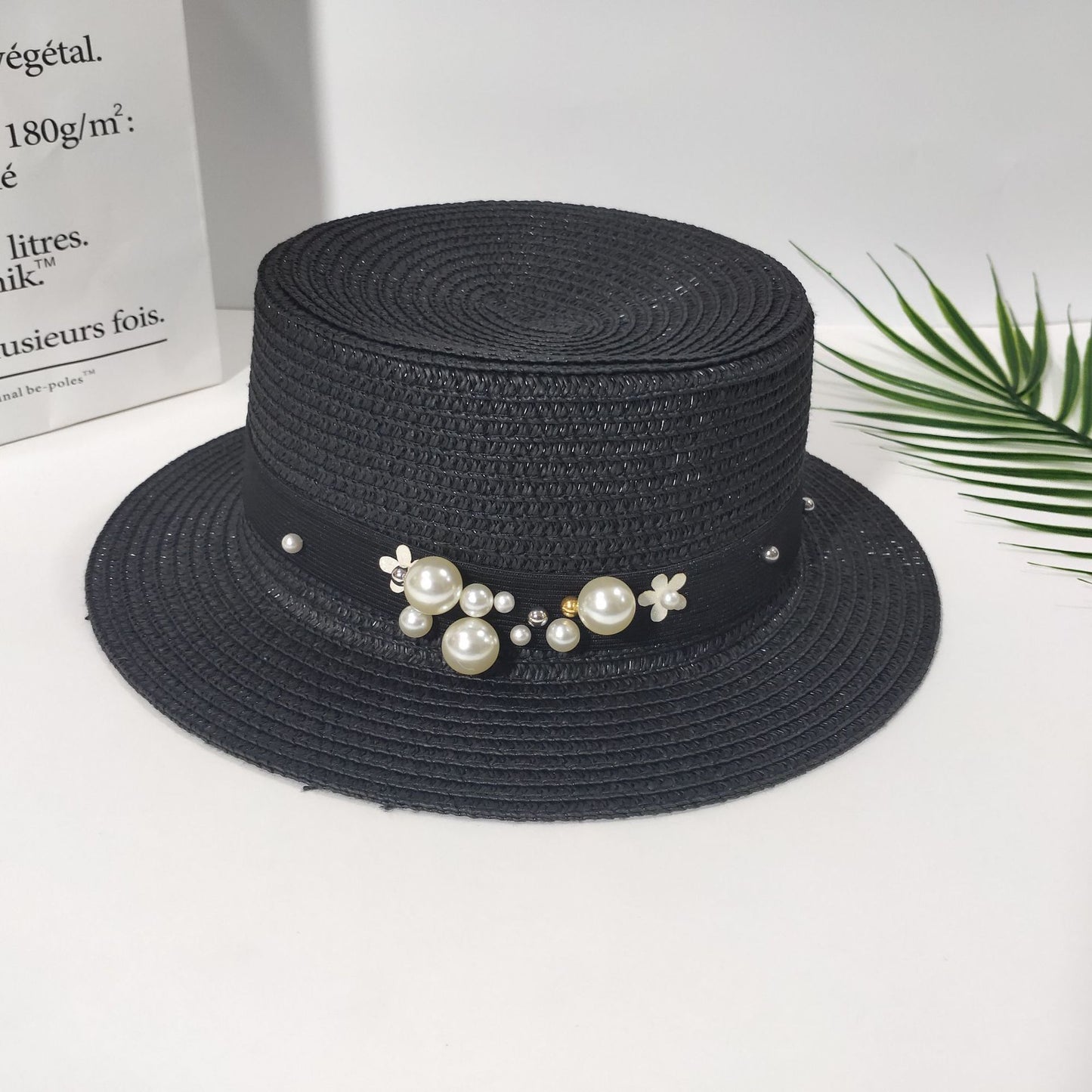 Pearl Bow Hand-Made Women Straw Hat