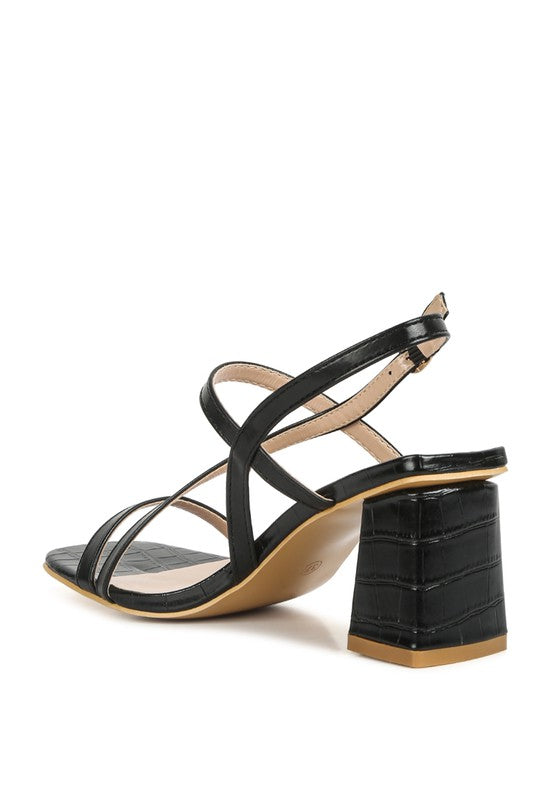 Elise Croc Texture Block Heel Sandals