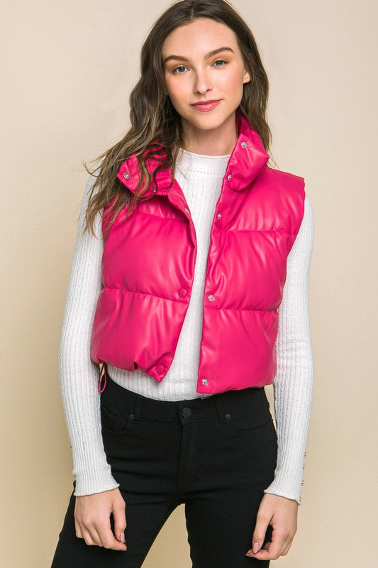 Vegan Leather Snap Puffer West