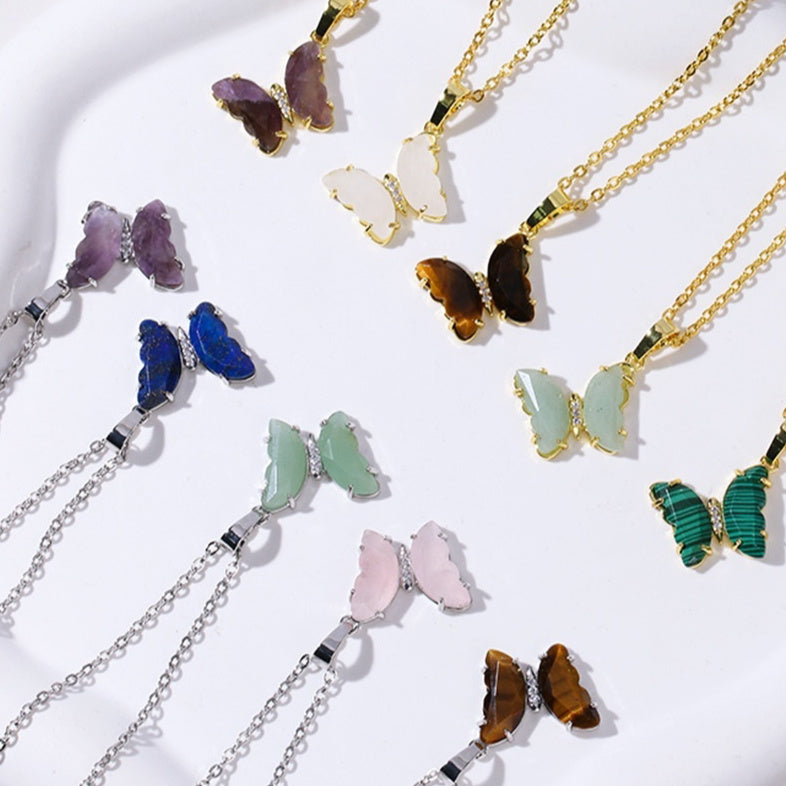 Enchanted Wings – Natural Stone Butterfly Pendant Necklace