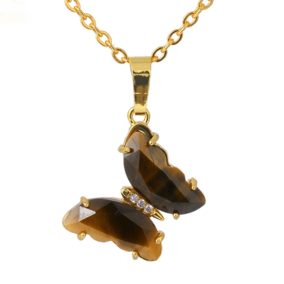 Enchanted Wings – Natural Stone Butterfly Pendant Necklace