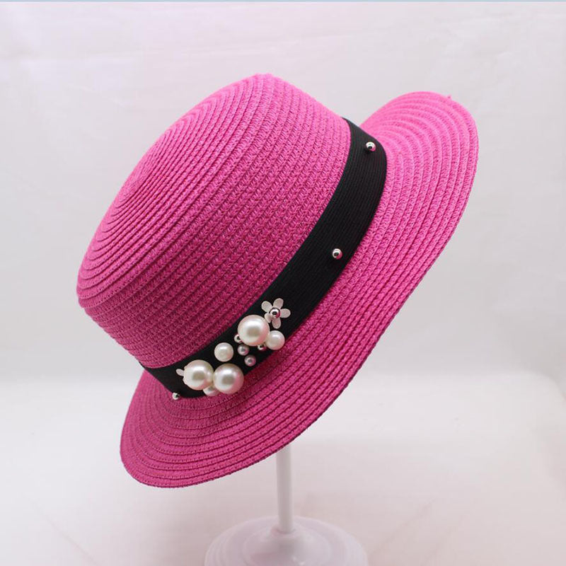 Pearl Bow Hand-Made Women Straw Hat