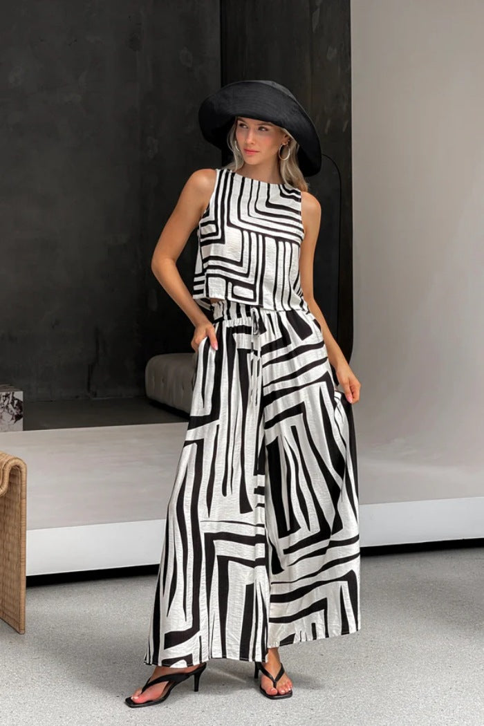 Women's Loose Vest Wide-leg Straight Pants Suit