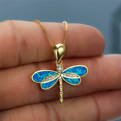 Azure Flight – Opal Dragonfly Pendant Necklace