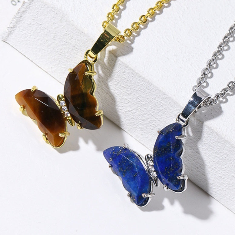 Enchanted Wings – Natural Stone Butterfly Pendant Necklace
