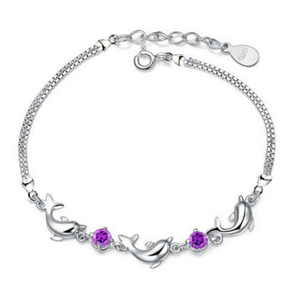 Women Silver Crystal Dolphin Bracelets