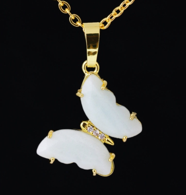 Enchanted Wings – Natural Stone Butterfly Pendant Necklace