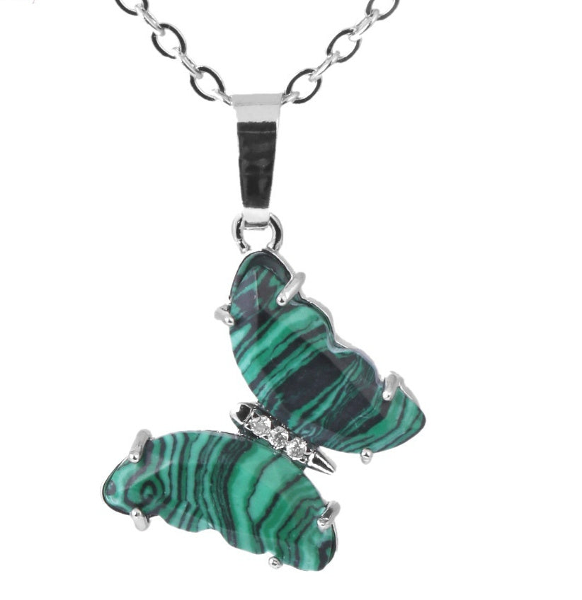 Enchanted Wings – Natural Stone Butterfly Pendant Necklace