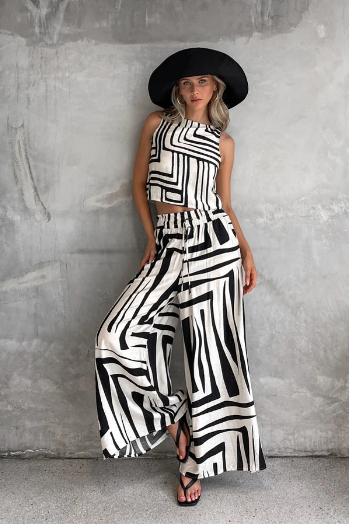 Women's Loose Vest Wide-leg Straight Pants Suit