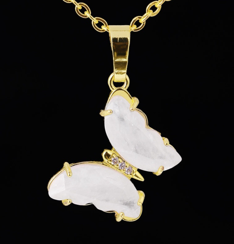 Enchanted Wings – Natural Stone Butterfly Pendant Necklace