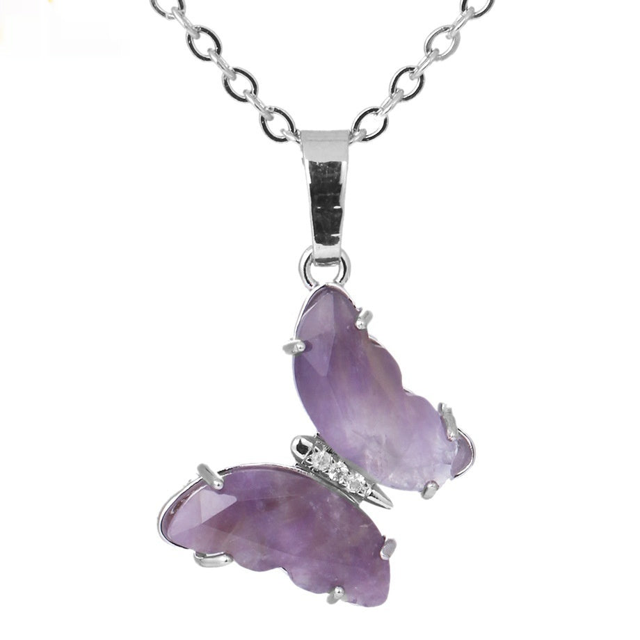 Enchanted Wings – Natural Stone Butterfly Pendant Necklace