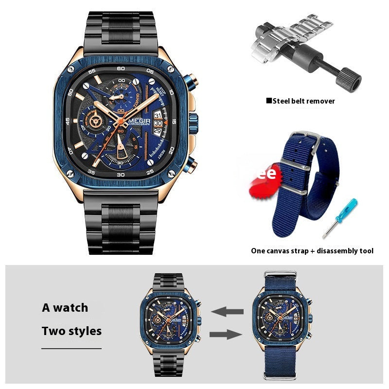 Multi-functional Trendy Luminous Quartz Square watch