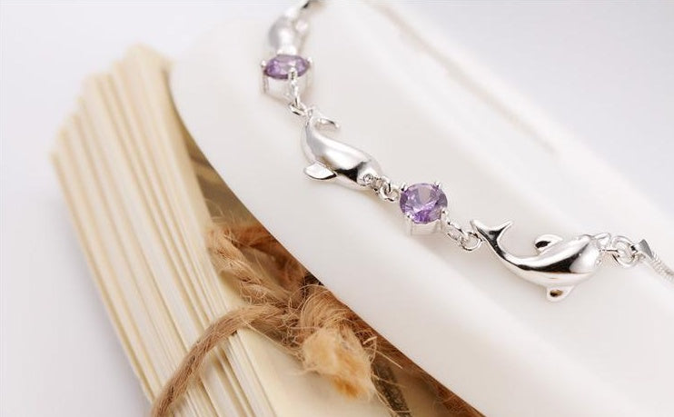 Women Silver Crystal Dolphin Bracelets