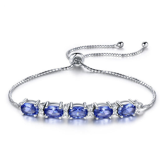 Gemstone Blue Topaz Adjustable Chain Bracelet