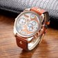 Cagarny Oversized Chronograph Watch – Multi-Dial Leather Strap Men’s Timepiece