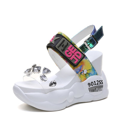 Vibrant Crystal Chunky Platform Sandals