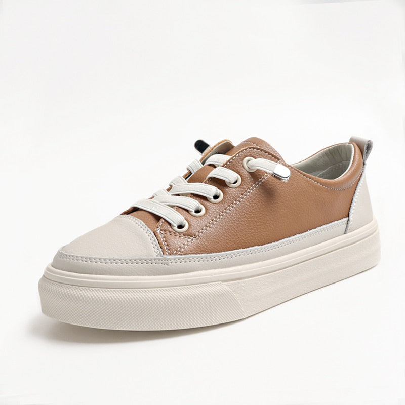 Women's Genuine Leather Flat Lace-Up Sneakers
