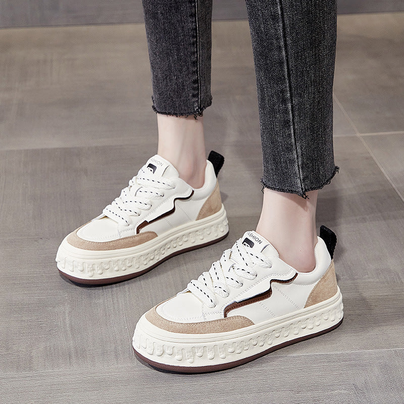 Women's Thick Bottom Nubuck Leather Sneakers