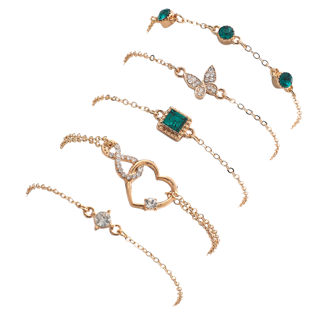 Bohemian 5pc Green Crystal Bracelets