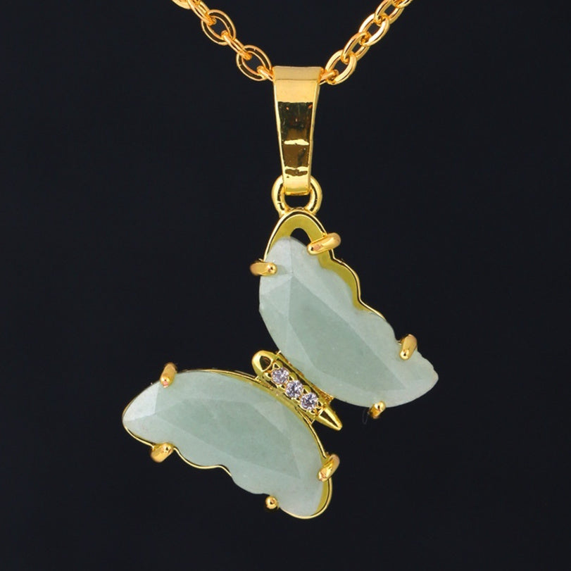 Enchanted Wings – Natural Stone Butterfly Pendant Necklace