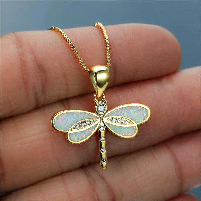Azure Flight – Opal Dragonfly Pendant Necklace