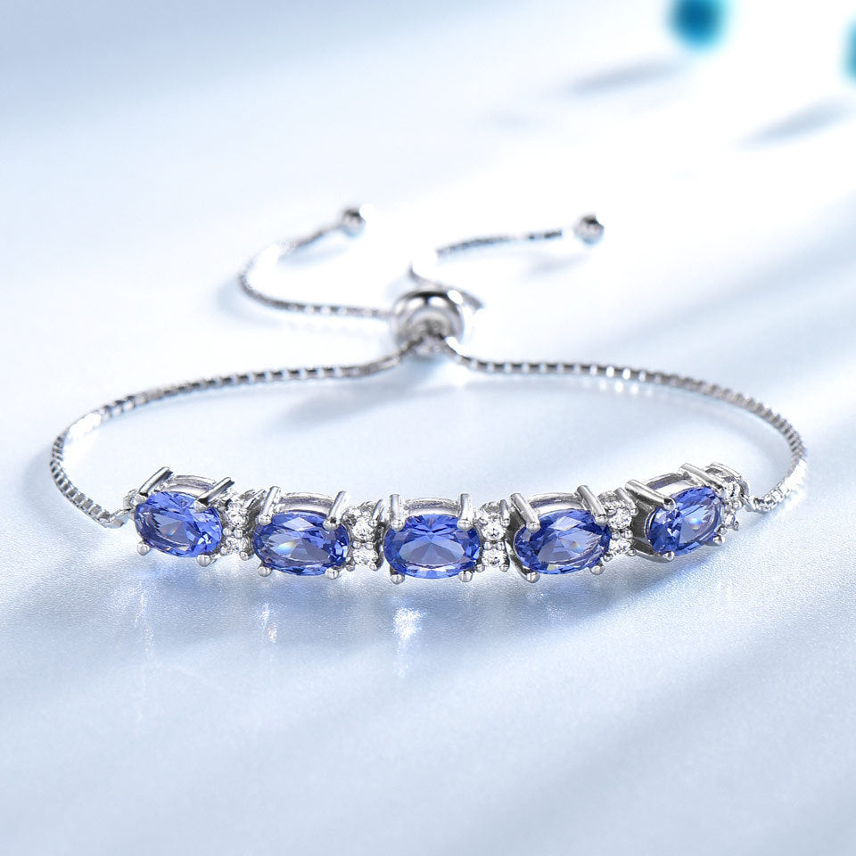 Gemstone Blue Topaz Adjustable Chain Bracelet