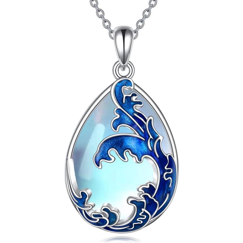 Ocean Serenade – Blue Wave Teardrop Necklace