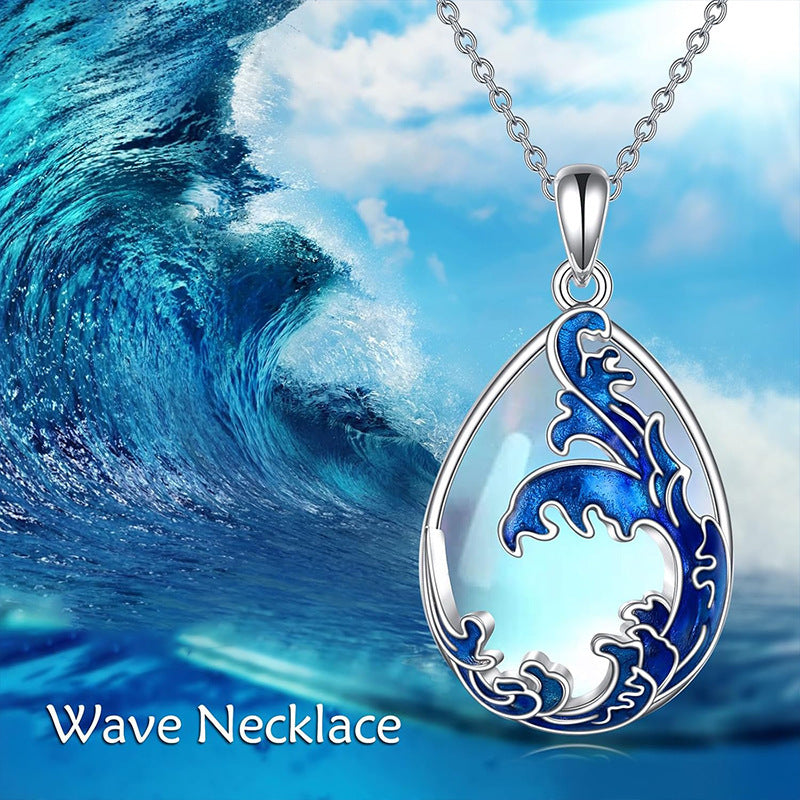 Ocean Serenade – Blue Wave Teardrop Necklace