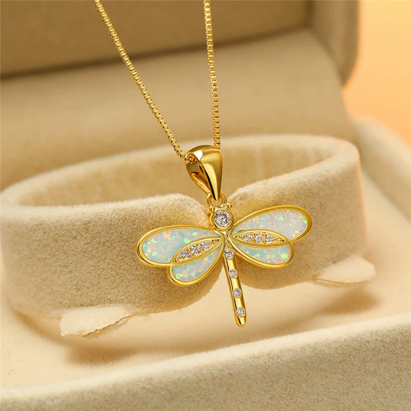 Azure Flight – Opal Dragonfly Pendant Necklace