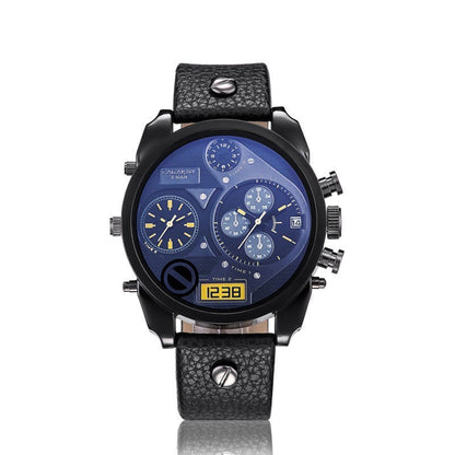 Cagarny Oversized Chronograph Watch – Multi-Dial Leather Strap Men’s Timepiece