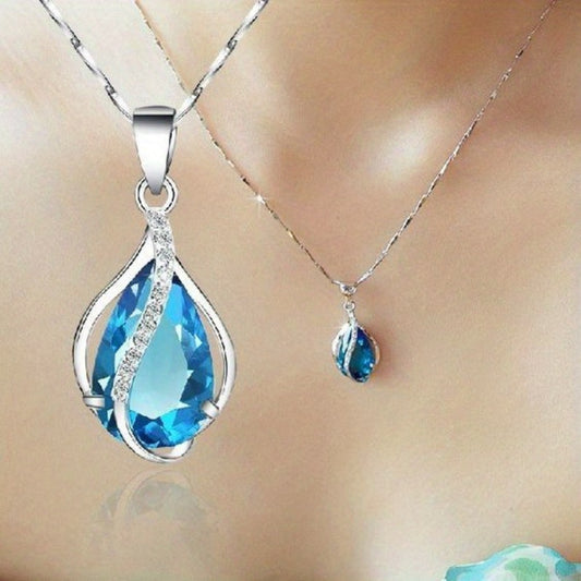 Ocean Teardrop – Blue Zircon Pendant Necklace