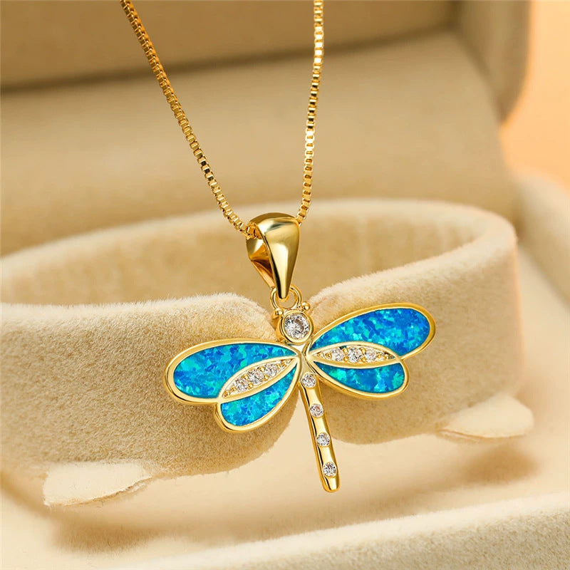 Azure Flight – Opal Dragonfly Pendant Necklace